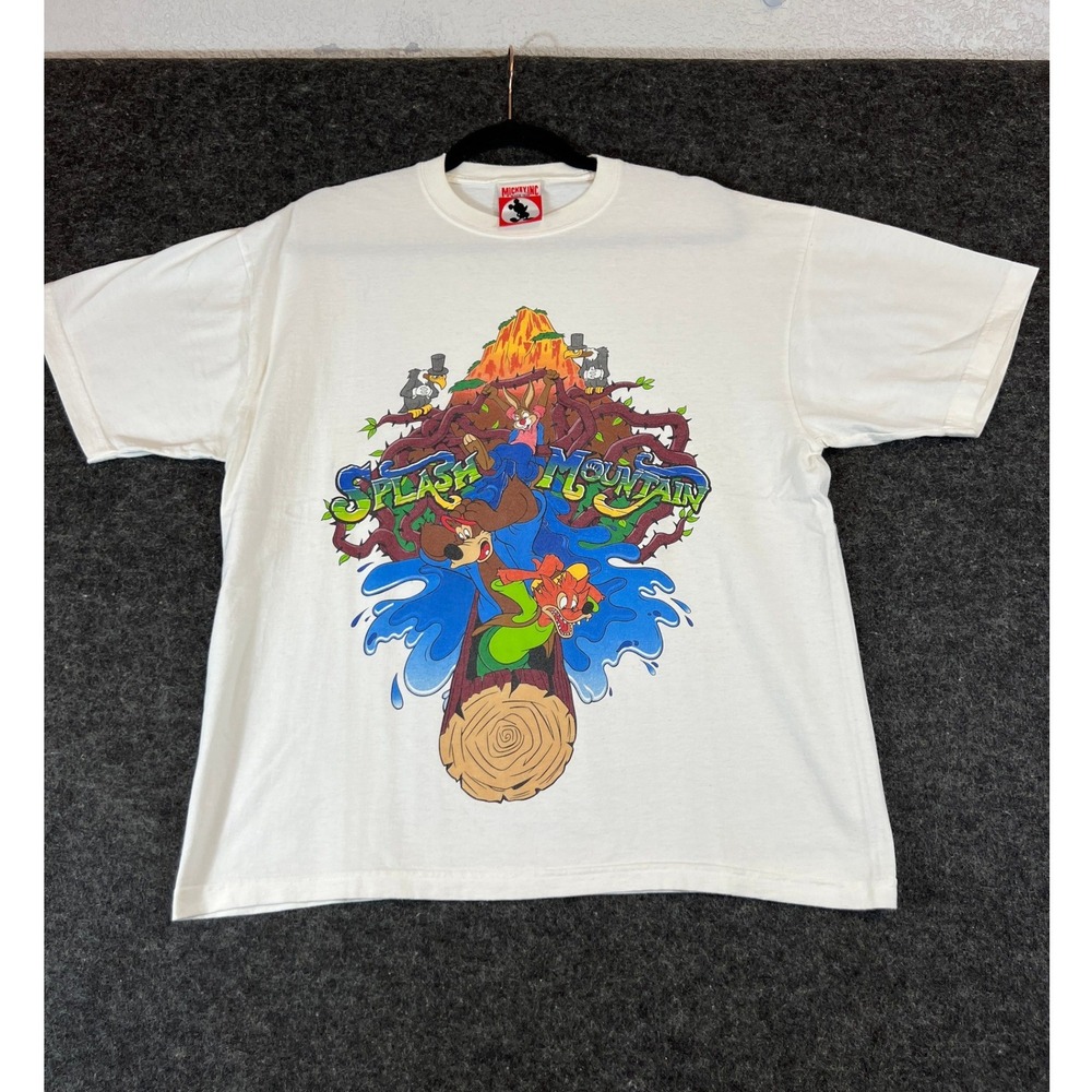Vintage Disney Splash Mountain T-Shirt Mickey Inc White Graphic Tee Mens Medium